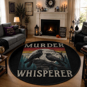 Murder Whisperer Funny Crow Literary Pun Round Rug Retro Gothic Bird