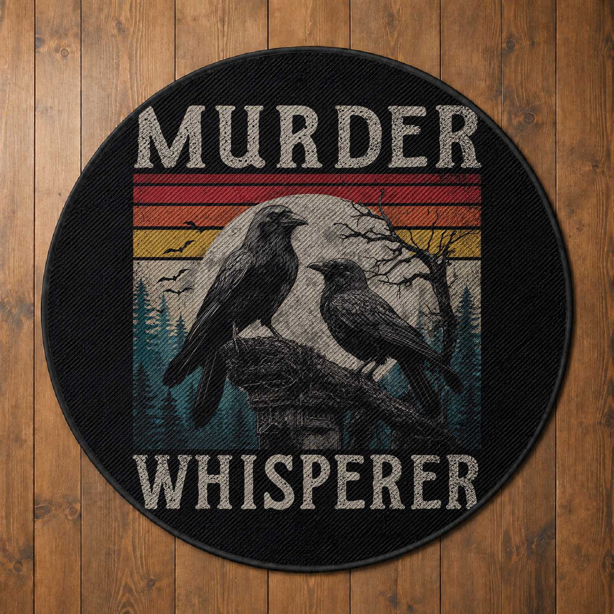 Murder Whisperer Funny Crow Literary Pun Round Rug Retro Gothic Bird
