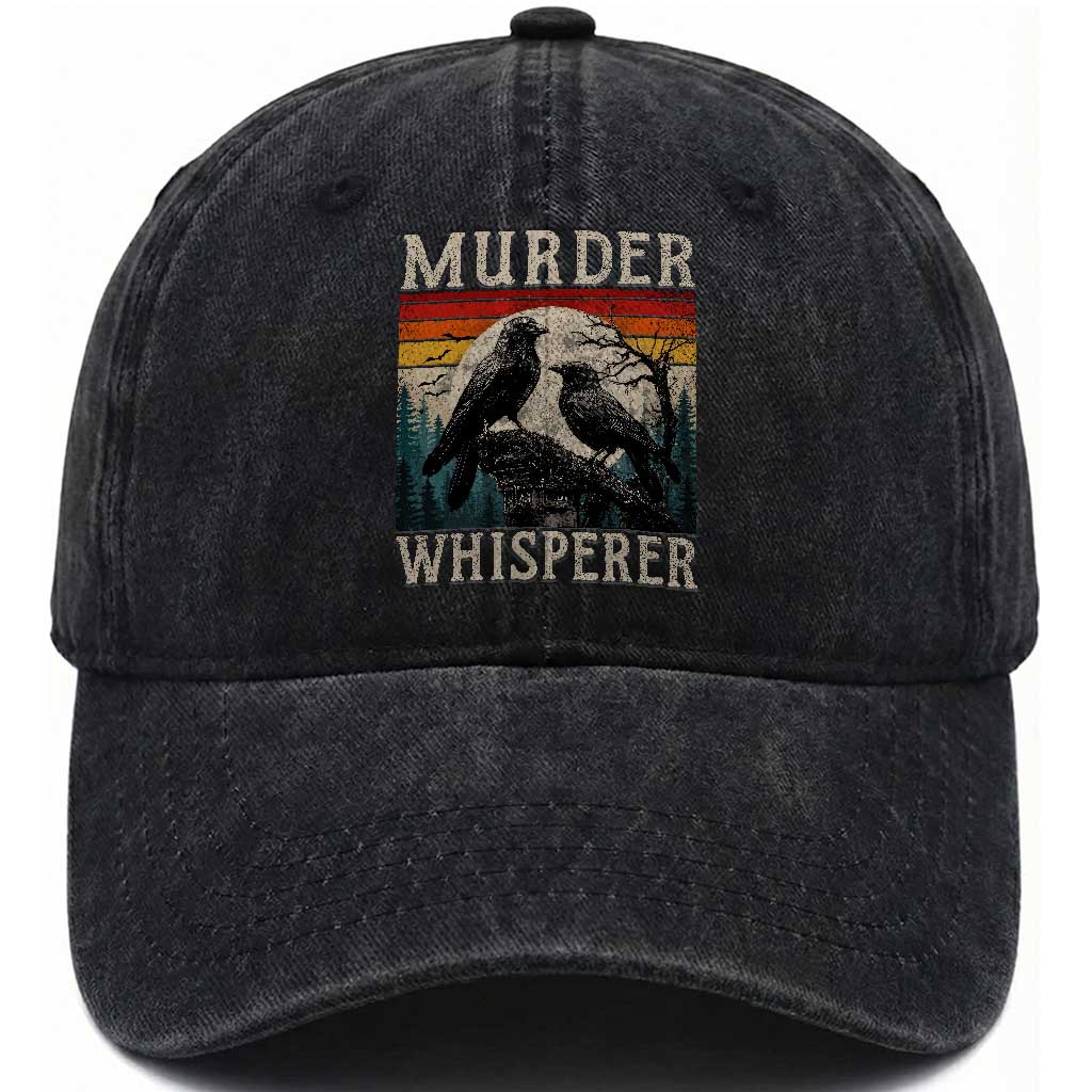 Murder Whisperer Funny Crow Literary Pun Washed Cotton Baseball Cap Retro Gothic Bird