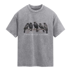 Support Your Local Murder Funny Crow Dark Gothic Washed Cotton T-Shirt