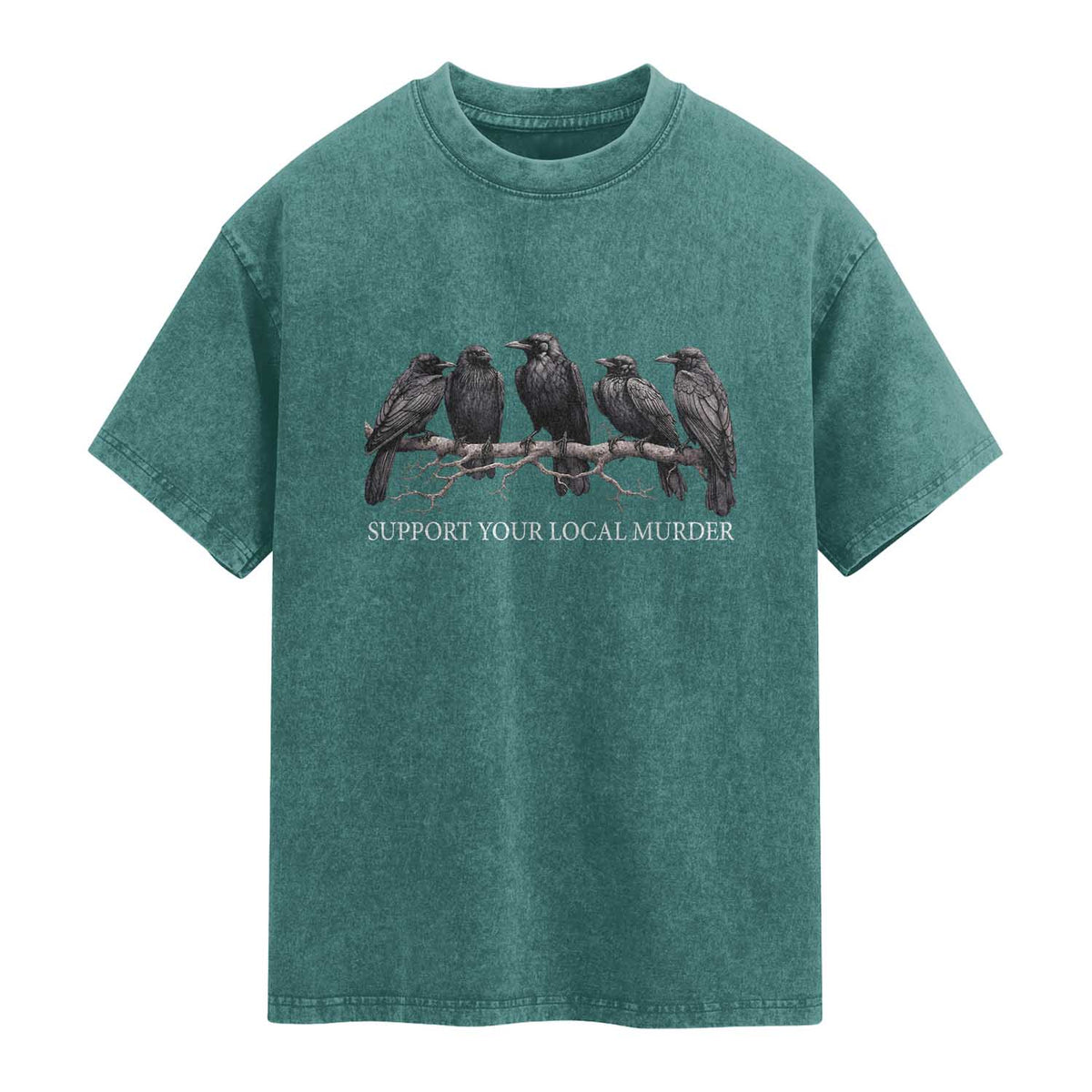Support Your Local Murder Funny Crow Dark Gothic Washed Cotton T-Shirt