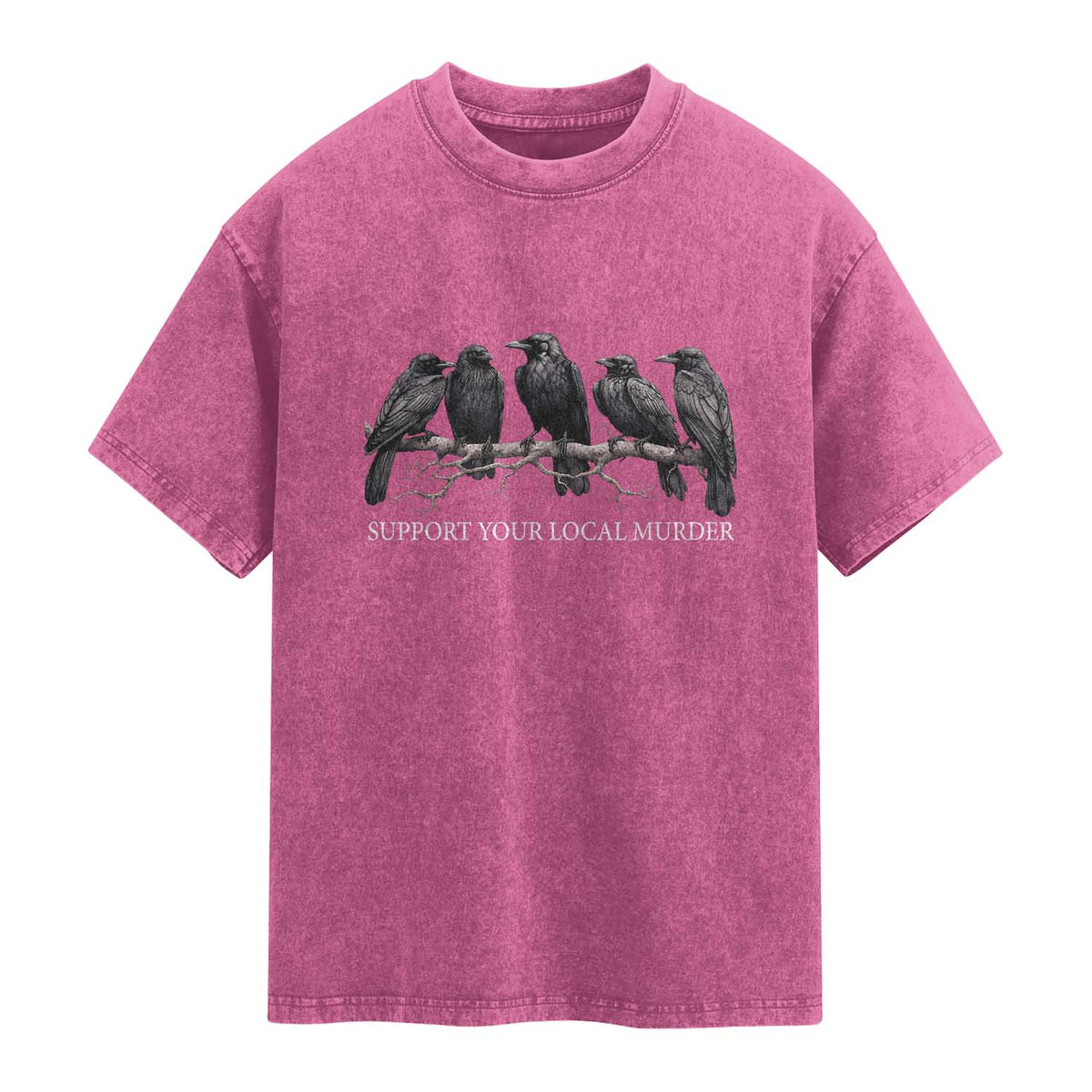 Support Your Local Murder Funny Crow Dark Gothic Washed Cotton T-Shirt