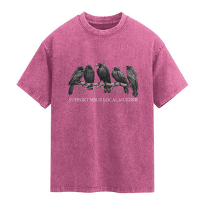 Support Your Local Murder Funny Crow Dark Gothic Washed Cotton T-Shirt