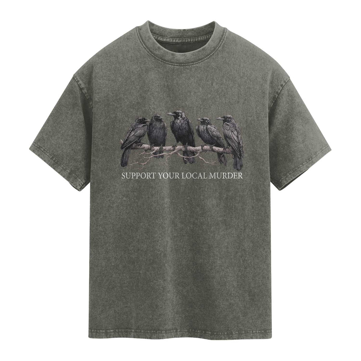 Support Your Local Murder Funny Crow Dark Gothic Washed Cotton T-Shirt