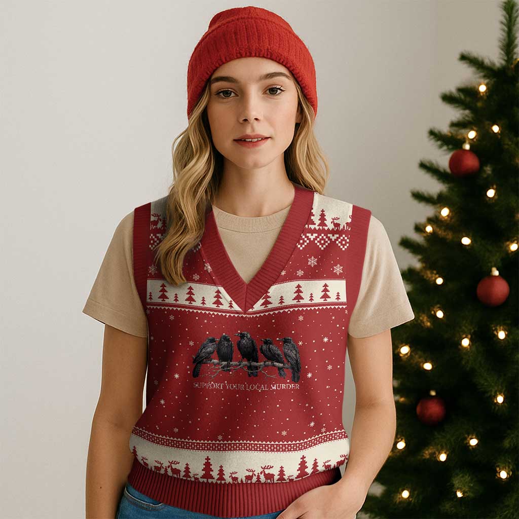 Support Your Local Murder Funny Crow Dark Gothic V-Neck Knit Sweater Vest