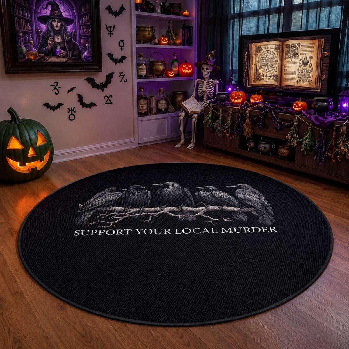 Support Your Local Murder Funny Crow Dark Gothic Round Rug