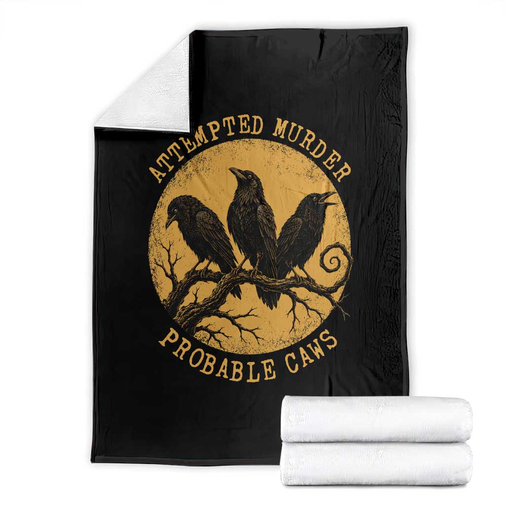 Attempted Murder Probable Caws Throw Blanket Funny Crow Literary Pun Gothic Bird