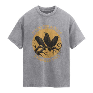 Attempted Murder Probable Caws Washed Cotton T-Shirt Funny Crow Literary Pun Gothic Bird