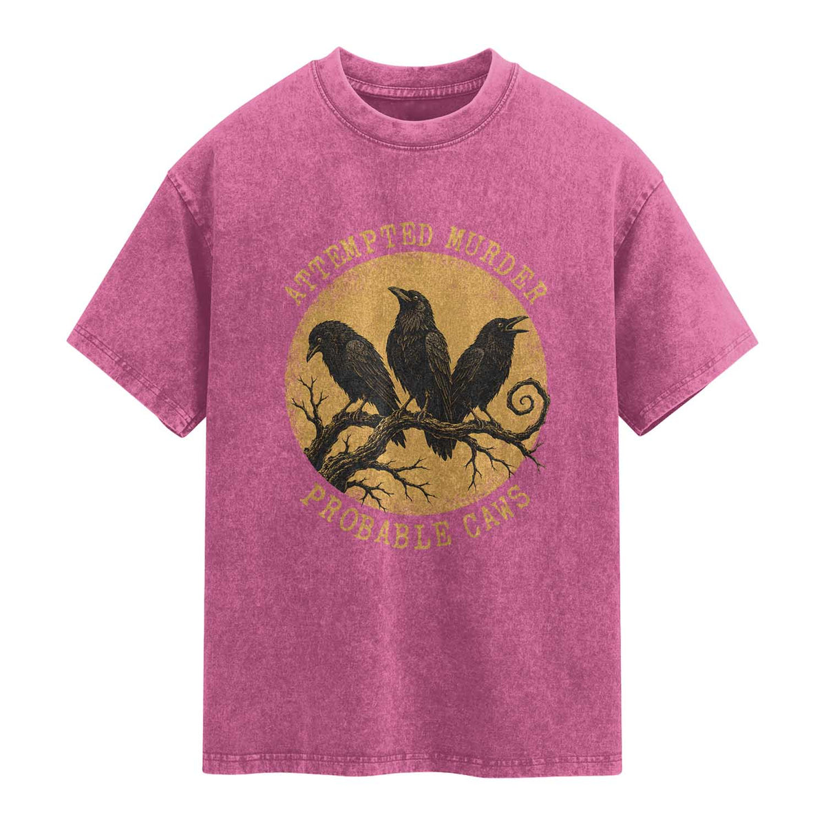 Attempted Murder Probable Caws Washed Cotton T-Shirt Funny Crow Literary Pun Gothic Bird