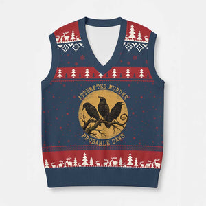 Attempted Murder Probable Caws V-Neck Knit Sweater Vest Funny Crow Literary Pun Gothic Bird