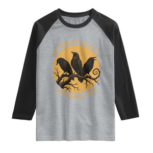 Attempted Murder Probable Caws Raglan Shirt Funny Crow Literary Pun Gothic Bird