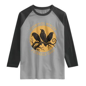 Attempted Murder Probable Caws Raglan Shirt Funny Crow Literary Pun Gothic Bird