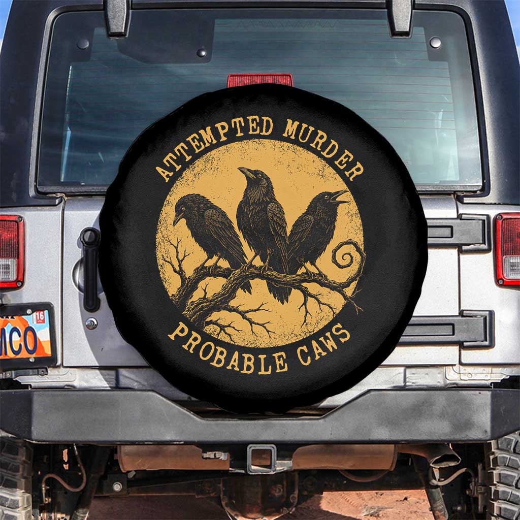 Attempted Murder Probable Caws Spare Tire Cover Funny Crow Literary Pun Gothic Bird