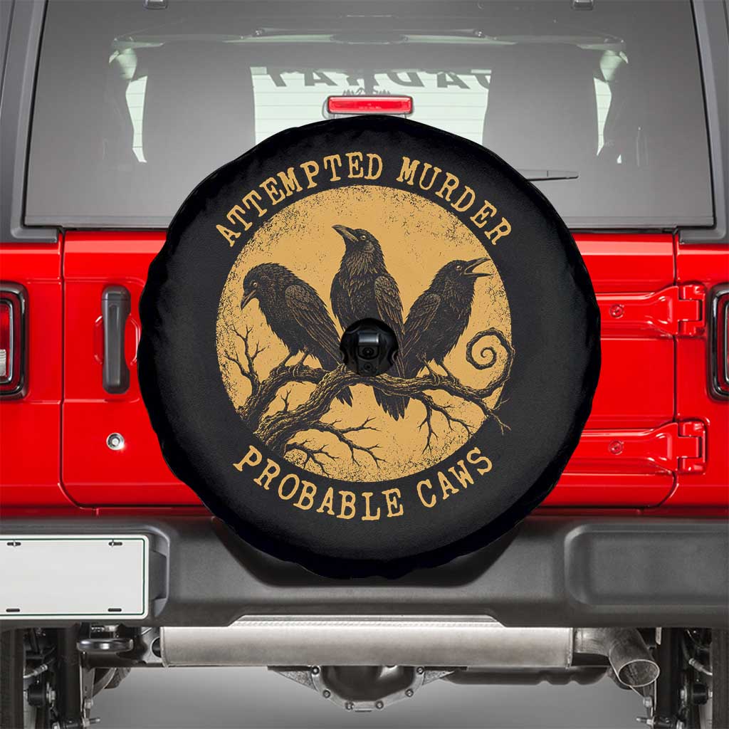 Attempted Murder Probable Caws Spare Tire Cover Funny Crow Literary Pun Gothic Bird