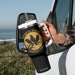 Attempted Murder Probable Caws Tumbler With Handle Funny Crow Literary Pun Gothic Bird