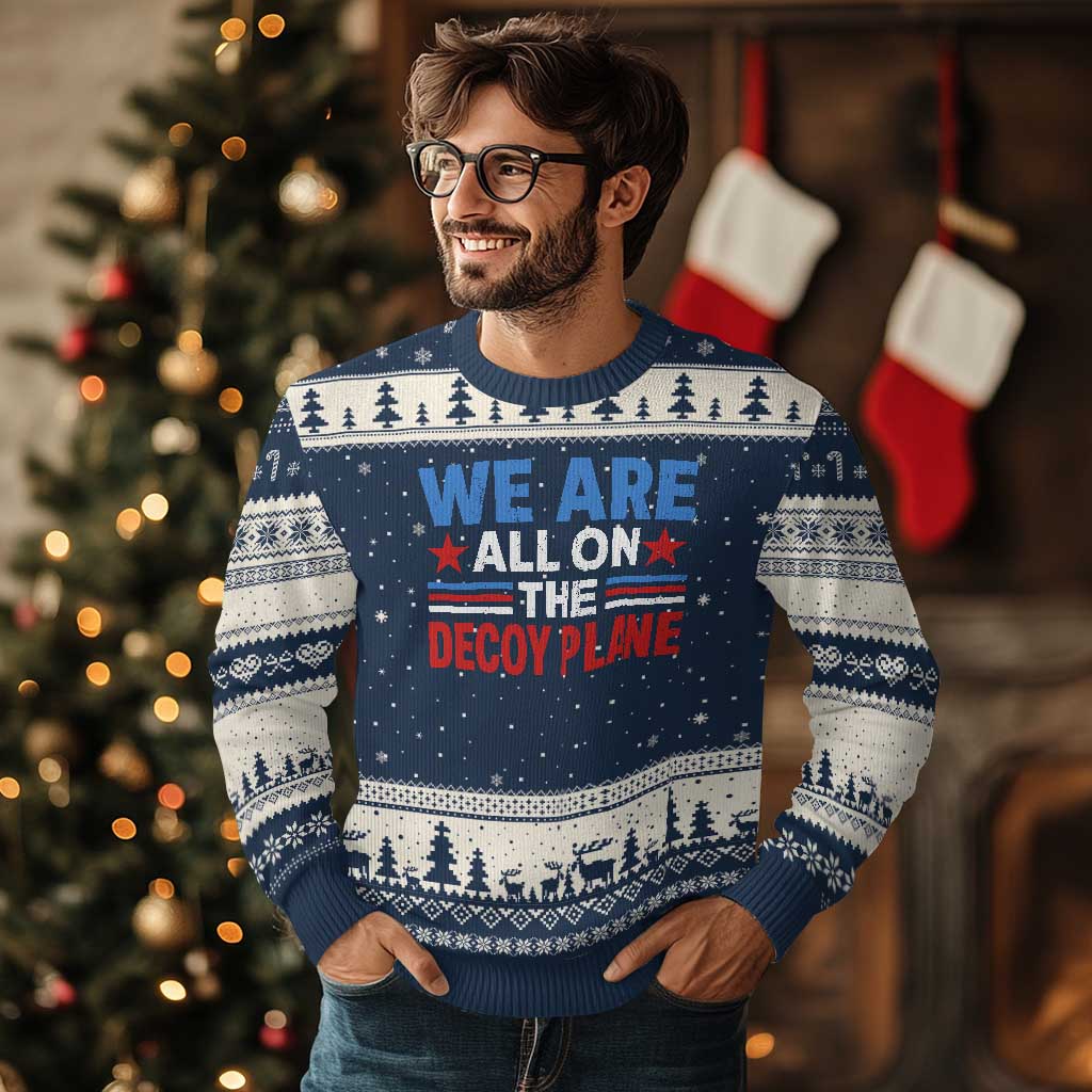 We Are All On The Decoy Plane Ugly Christmas Sweater Plane Conspiracy Theory