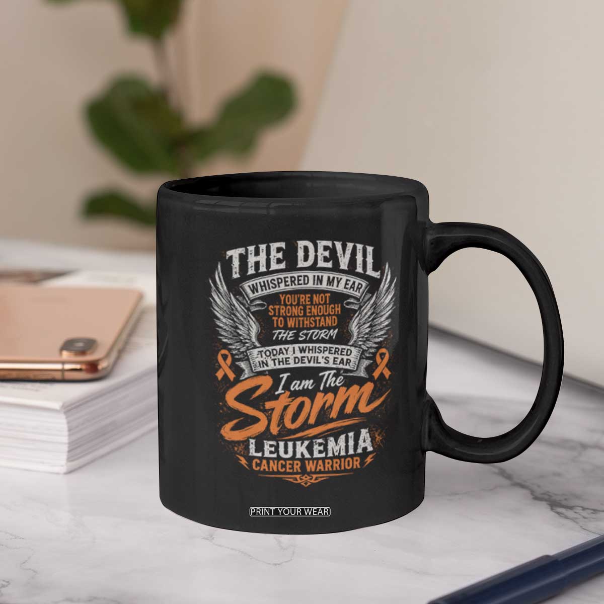 Leukemia Cancer Warrior Coffee Mug I Whispered I Am The Storm Orange Ribbon