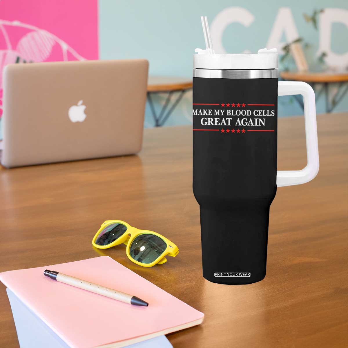 Make My Blood Cells Great Again Tumbler With Handle Funny Leukemia Cancer Awareness