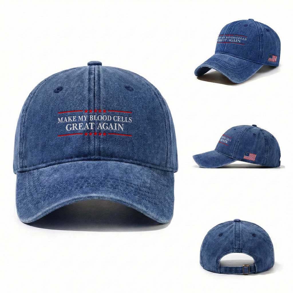 Make My Blood Cells Great Again Washed Cotton Baseball Cap Funny Leukemia Cancer Awareness