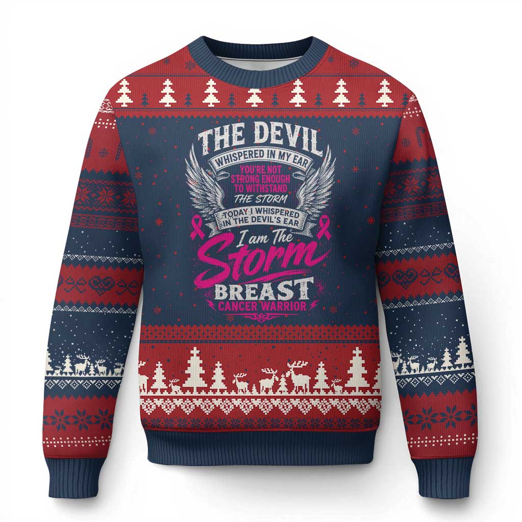 Breast Cancer Warrior Ugly Christmas Sweater I Whispered I Am The Storm Pink Ribbon