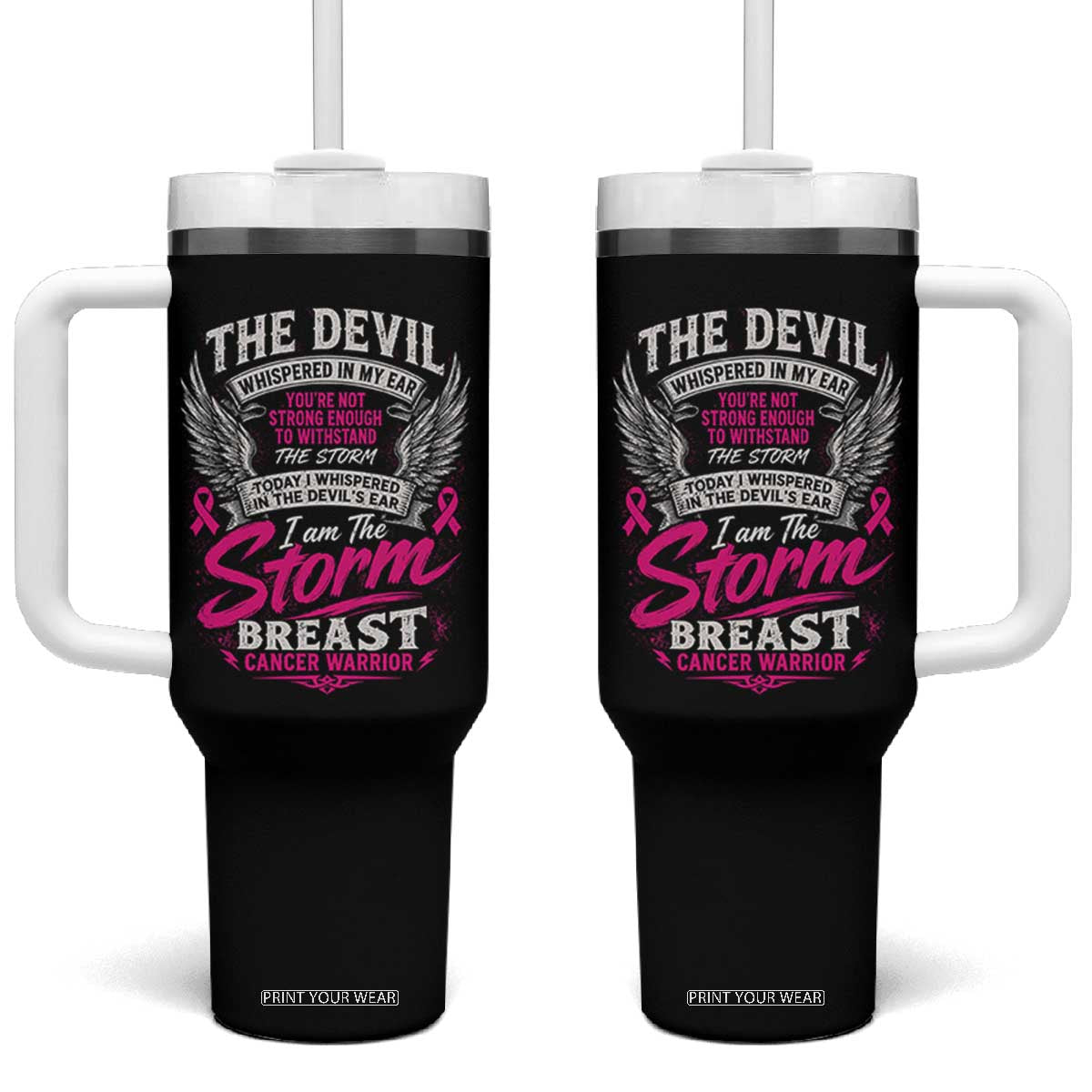 Breast Cancer Warrior Tumbler With Handle I Whispered I Am The Storm Pink Ribbon