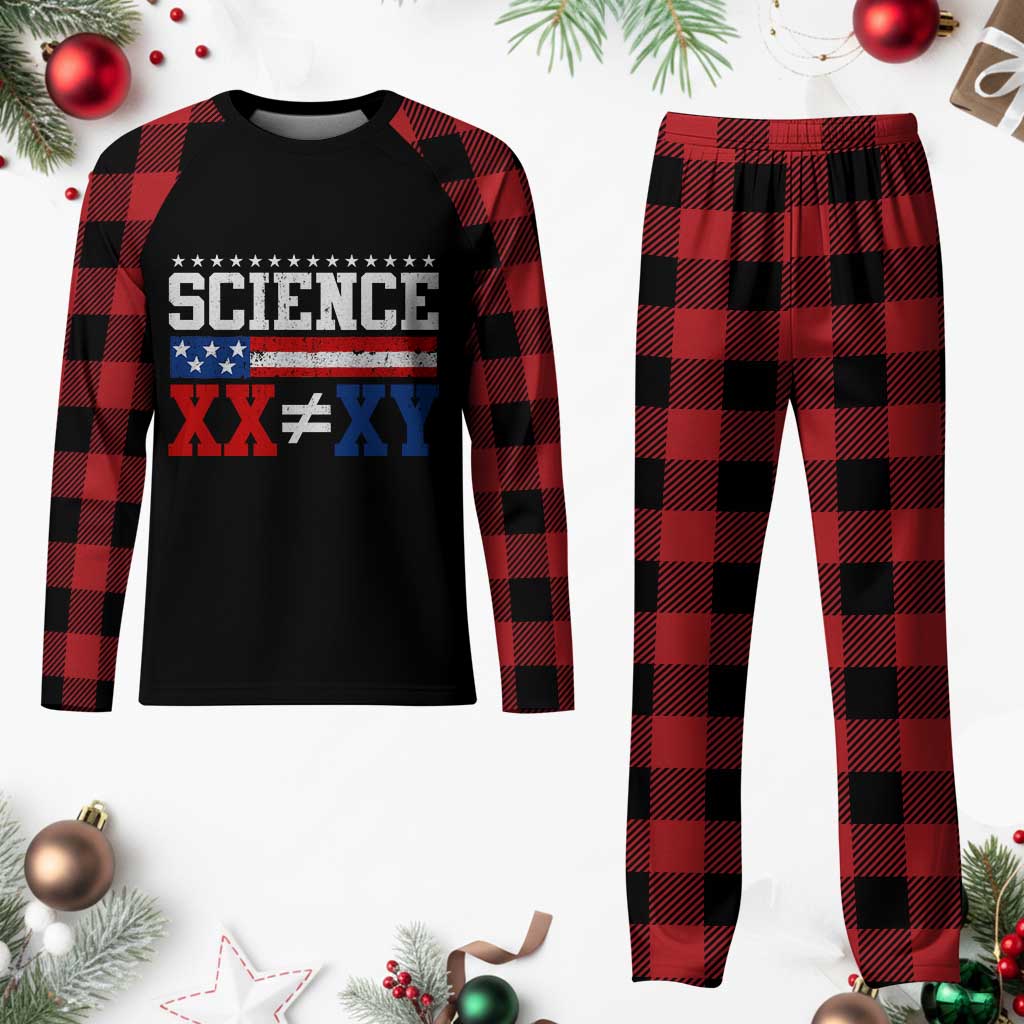 Science XX Is Not The Same As XY Plaid Pajama Set Funny Scientist American Flag