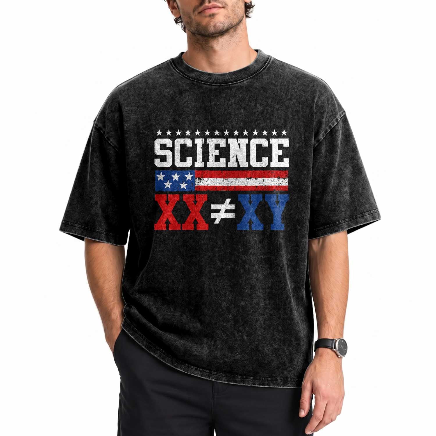 Science XX Is Not The Same As XY Washed Cotton T-Shirt Funny Scientist American Flag