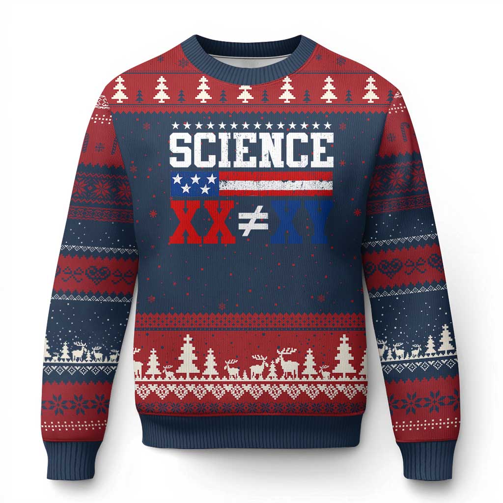 Science XX Is Not The Same As XY Ugly Christmas Sweater Funny Scientist American Flag
