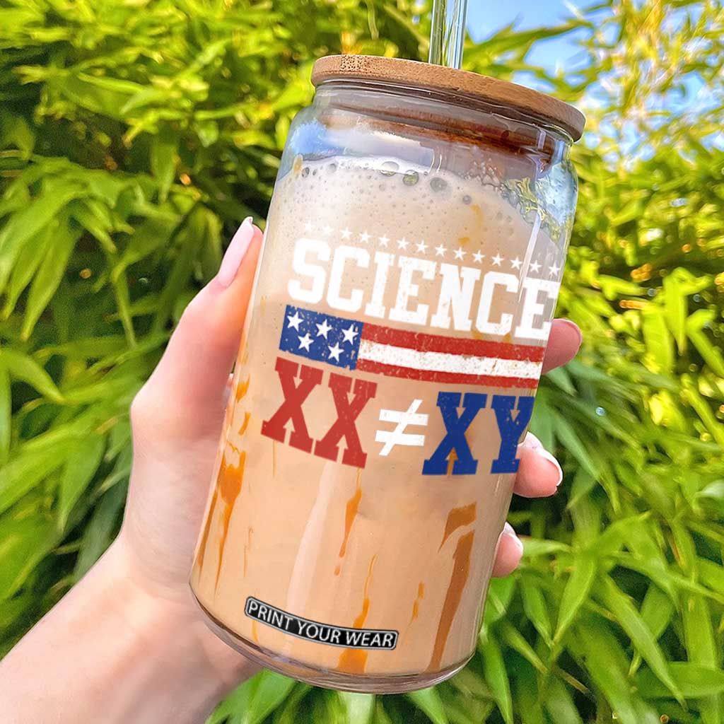 Science XX Is Not The Same As XY Glass Can Funny Scientist American Flag