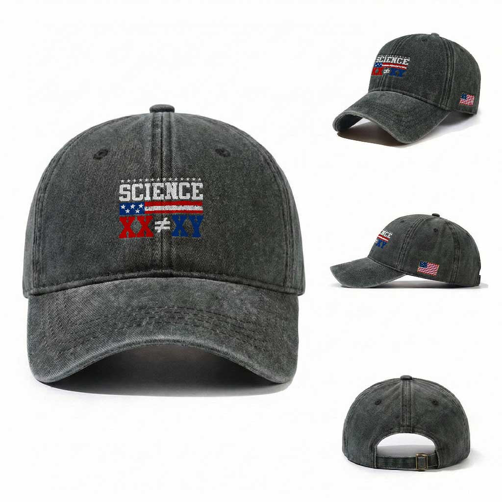 Science XX Is Not The Same As XY Washed Cotton Baseball Cap Funny Scientist American Flag