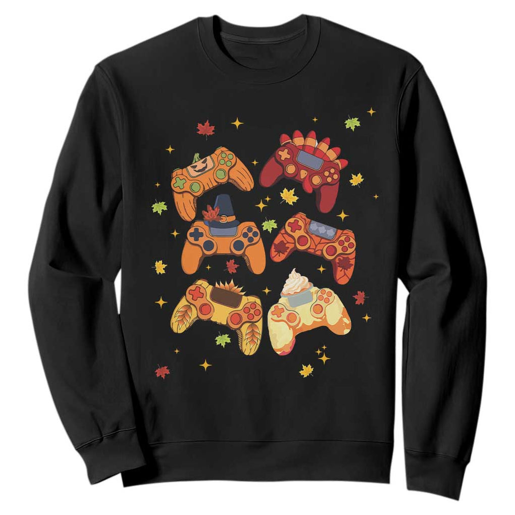 Fall Season Gamers Sweatshirt Gaming Controllers Pumpkin Turkey Autumn Maple Leaf TS11 Black Print Your Wear