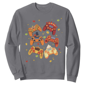 Fall Season Gamers Sweatshirt Gaming Controllers Pumpkin Turkey Autumn Maple Leaf TS11 Charcoal Print Your Wear