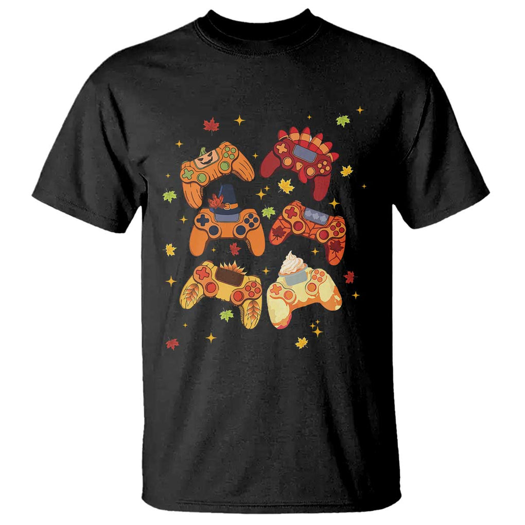 Fall Season Gamers T Shirt Gaming Controllers Pumpkin Turkey Autumn Maple Leaf TS11 Black Print Your Wear