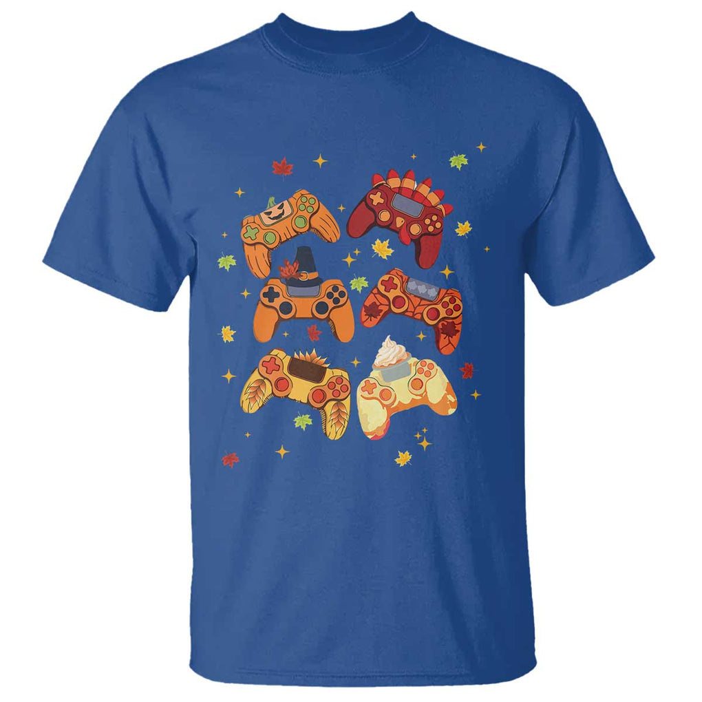 Fall Season Gamers T Shirt Gaming Controllers Pumpkin Turkey Autumn Maple Leaf TS11 Royal Blue Print Your Wear