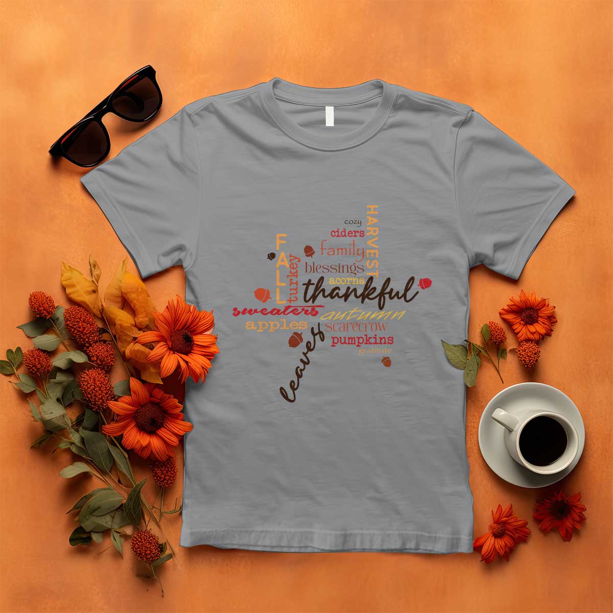 Thanksgiving Maple Leaf Fall Season T Shirt TS11 Sport Gray Print Your Wear