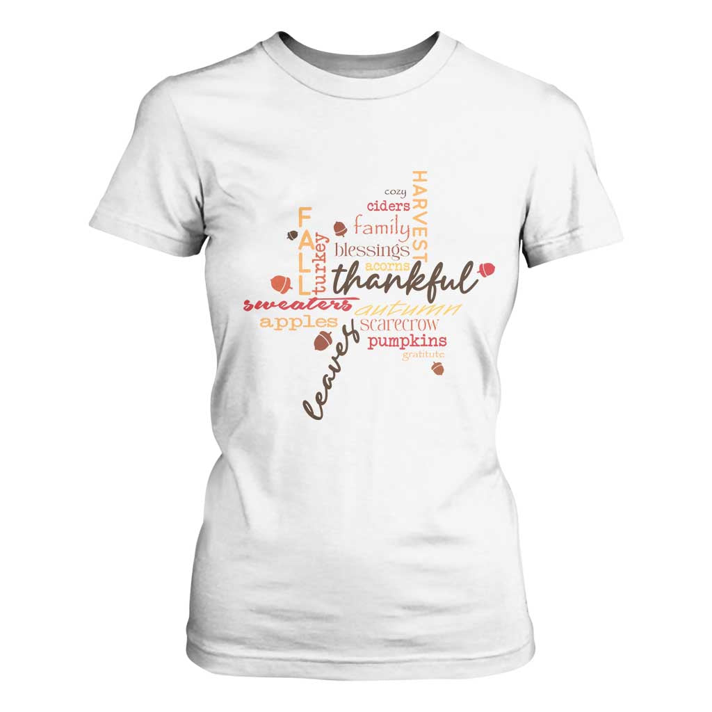 Thanksgiving Maple Leaf Fall Season T Shirt For Women TS11 White Print Your Wear