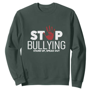 Anti Bullying Awareness Sweatshirt Stop Bullying Stand Up Speak Out Hand Prints TS11 Dark Forest Green Print Your Wear