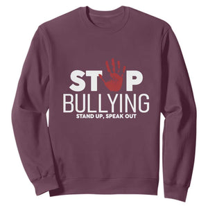 Anti Bullying Awareness Sweatshirt Stop Bullying Stand Up Speak Out Hand Prints TS11 Maroon Print Your Wear