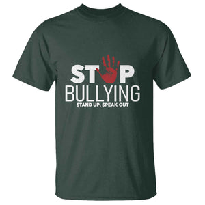 Anti Bullying Awareness T Shirt Stop Bullying Stand Up Speak Out Hand Prints TS11 Dark Forest Green Print Your Wear