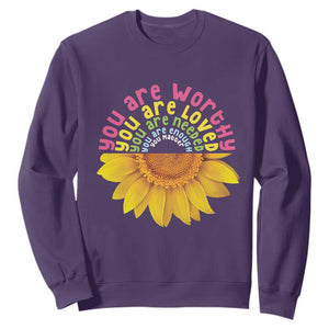 Unity Day Sweatshirt You Are Worthy You Are Loved You Are Needeed You Matter Sunflower TS11 Purple Print Your Wear