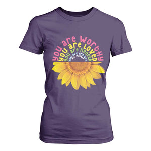 Unity Day T Shirt For Women You Are Worthy You Are Loved You Are Needeed You Matter Sunflower TS11 Purple Print Your Wear