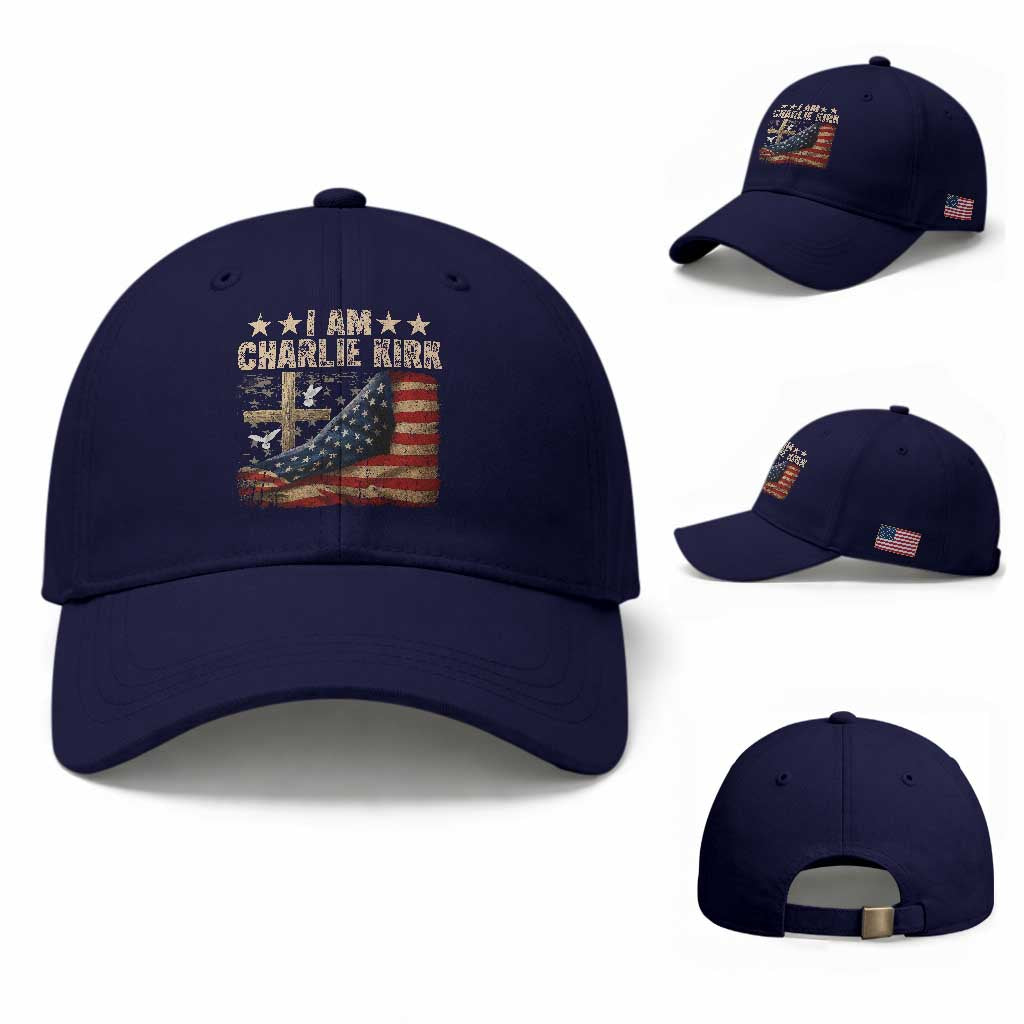 I Am Charlie Kirk Baseball Cap Freedom Vintage American Flag TS11 Baseball Cap Universal Fit Dark Blue Print Your Wear