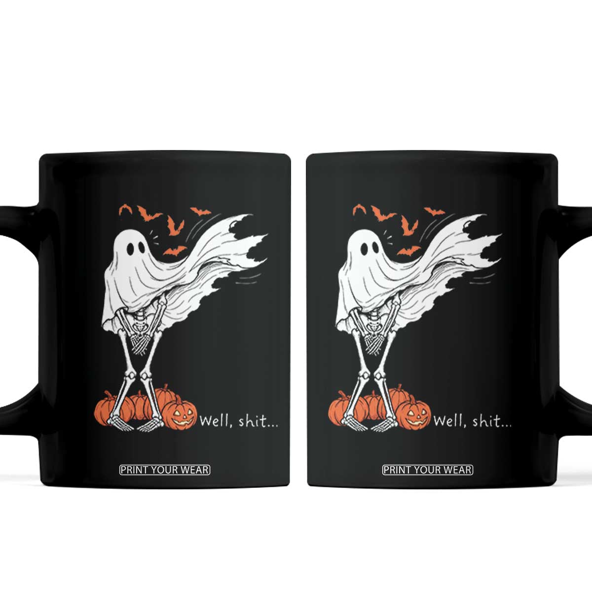 Well Shit Skeleton Ghost Sheet Funny Halloween Exposed Wind Dress Coffee Mug