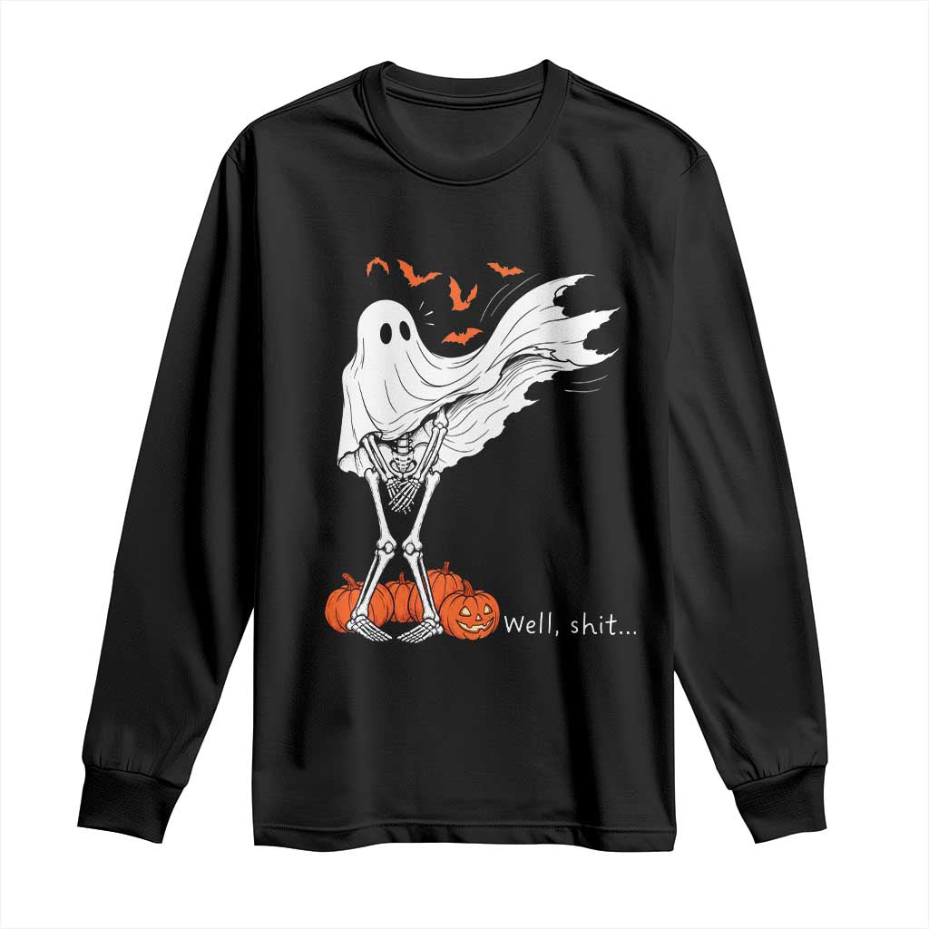 Well Shit Skeleton Ghost Sheet Funny Halloween Exposed Wind Dress Long Sleeve Shirt