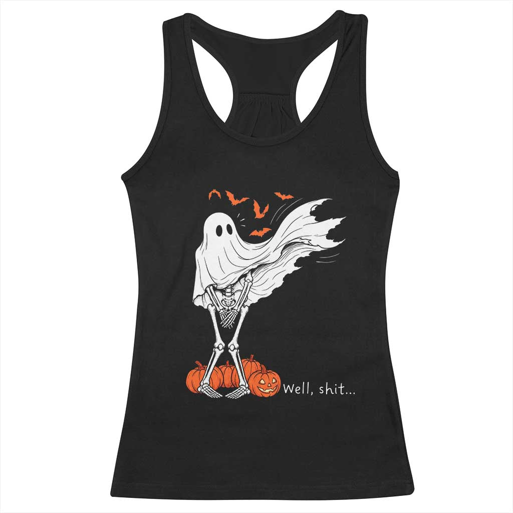 Well Shit Skeleton Ghost Sheet Funny Halloween Exposed Wind Dress Racerback Tank Top