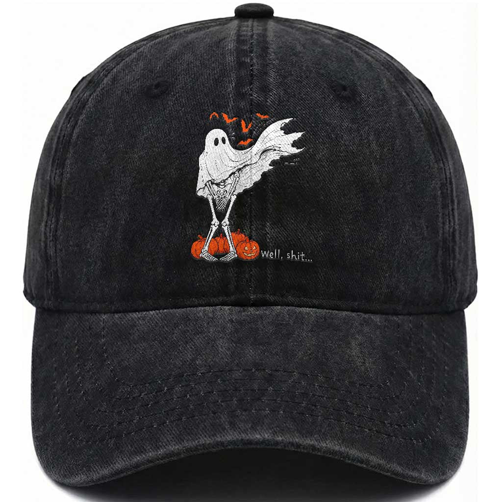 Well Shit Skeleton Ghost Sheet Funny Halloween Exposed Wind Dress Washed Cotton Baseball Cap