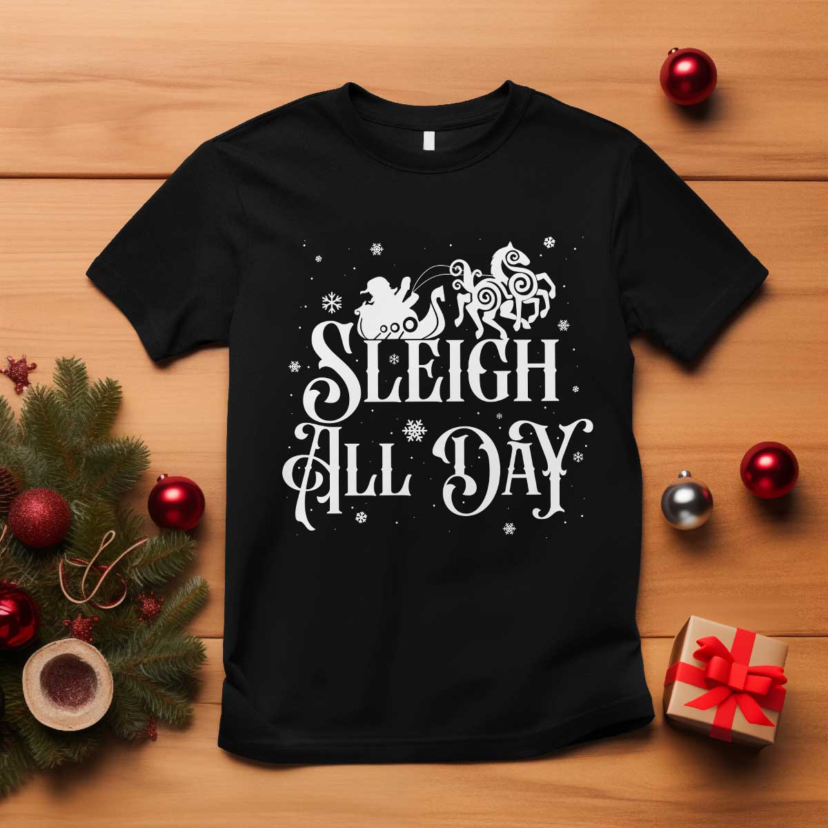 Funny Christmas Viking T Shirt Sleigh All Day Sleipnir Longship Santa TS11 Black Print Your Wear