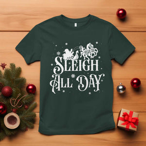 Funny Christmas Viking T Shirt Sleigh All Day Sleipnir Longship Santa TS11 Dark Forest Green Print Your Wear