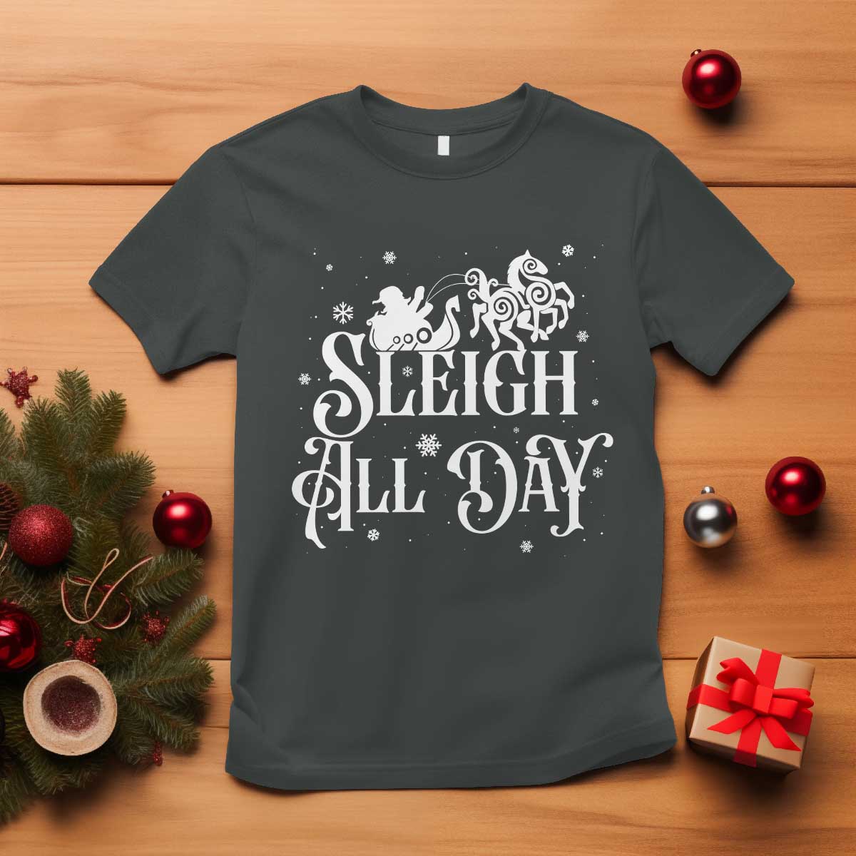 Funny Christmas Viking T Shirt Sleigh All Day Sleipnir Longship Santa TS11 Dark Heather Print Your Wear
