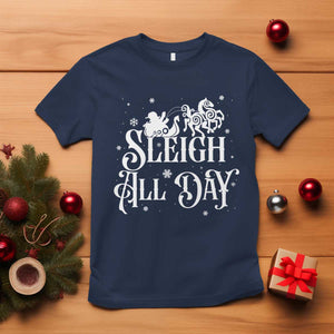 Funny Christmas Viking T Shirt Sleigh All Day Sleipnir Longship Santa TS11 Navy Print Your Wear